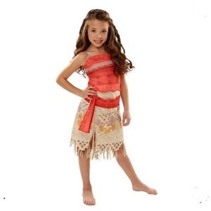 Disney Girls Moana Classic Adventure Costume 4-6X and Deluxe Wig